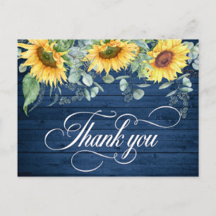 Cartão Postal Casamento Rústico de Madeira Elegante Sunflower O
