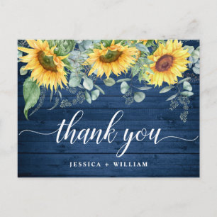 Cartão Postal Casamento Rústico de Madeira Elegante Sunflower O