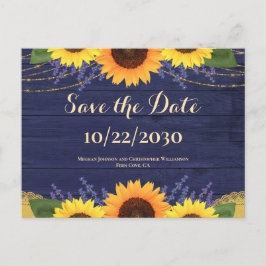 Cartão Postal Casamento Rústico de Madeira Marinho Girassol Salv