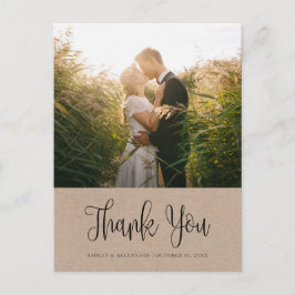 Cartão Postal Casamento rústico moderno. Obrigado por calligraph