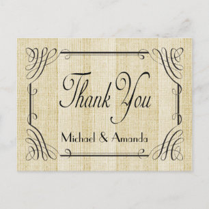 Cartão Postal Casamento Rústico Obrigado Marrom Country Burlap