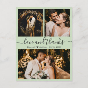 Cartão Postal Casamento Sage Green Love e Obrigados Obrigado