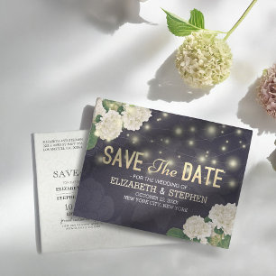 Cartão Postal Casamento Salve A Data Chic Hydrangea String Light