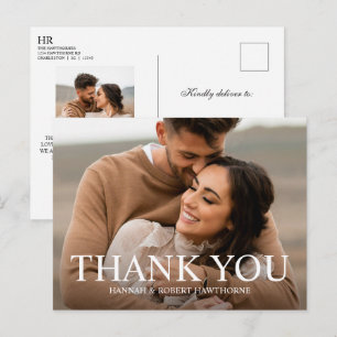 Cartão Postal Casamento Simples Chic Foto Moderno Elegante Obrig