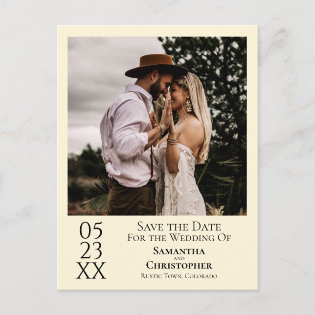 Cartão Postal Casamento Simples com Creme de Marfim Salve a Foto (Frente)