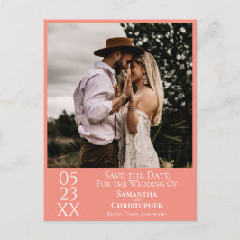 Cartão Postal Casamento simples de coral ou salmão Salve a foto 