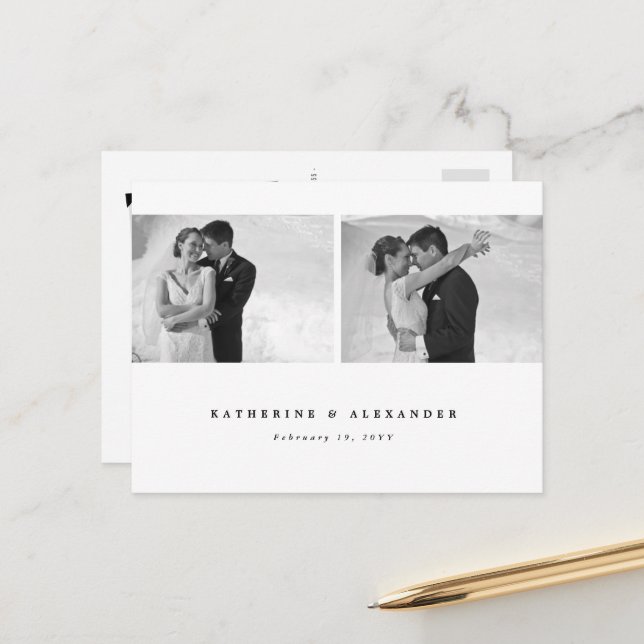 Cartão Postal Casamento Simples De Quadro Branco Obrigado 2 Foto (Frente/Verso In Situ)