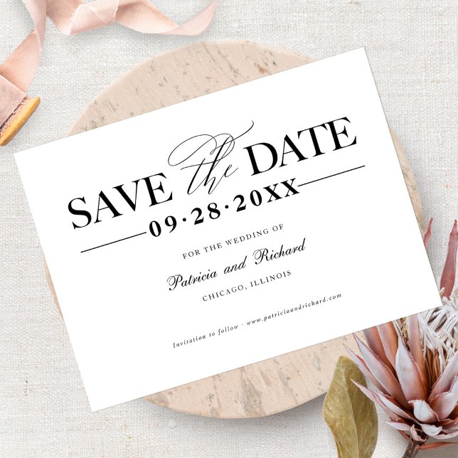 Cartão Postal Casamento Simples e Elegante Salvar a Data Sem Fot (Criador carregado)