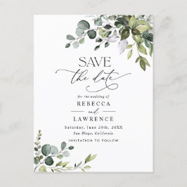Cartão Postal Casamento Simples Eucalyptus Greenery Salvar a Dat
