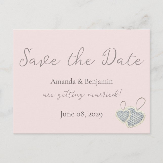 Cartão Postal Casamento Simples Monograma Minimalista Misty Pink (Frente)