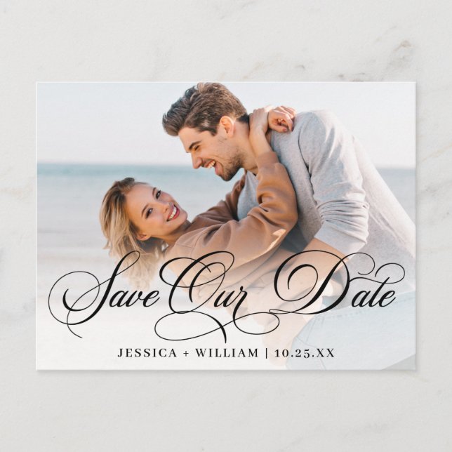 Cartão Postal Casamento Simplesmente Elegante Salve a Foto da Da (Frente)