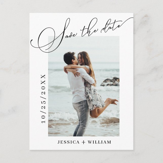 Cartão Postal Casamento Simplesmente Elegante Salve a Foto da Da (Frente)