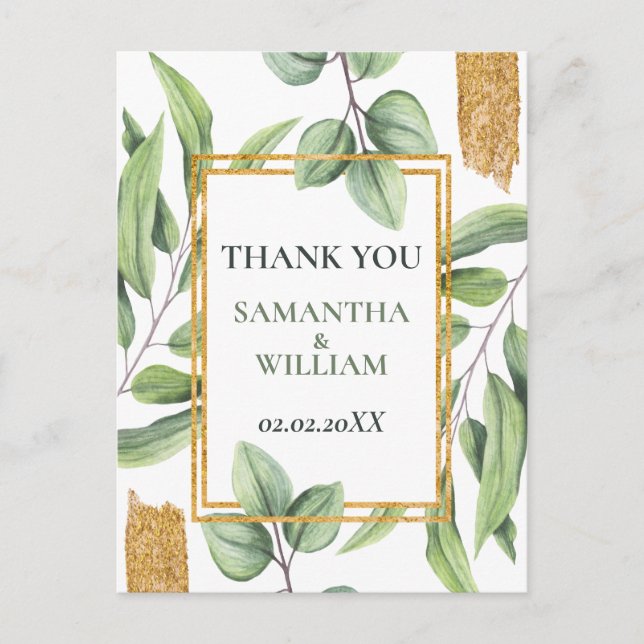 Cartão Postal Casamento Suculento Rustic Eucalyptus Greenery (Frente)