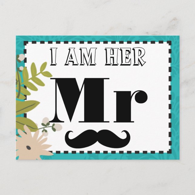 Cartão Postal Casamento tema damasco de Chartreuse Turquoise Mod (Frente)