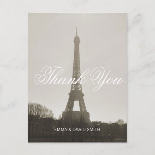 Cartão Postal Casamento Torre Eiffel Vintage Paris Obrigado