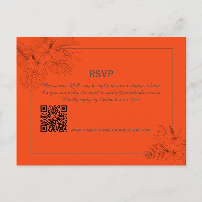 Cartão Postal Casamento Tropical Beach Boho Summer RSVP (Frente)