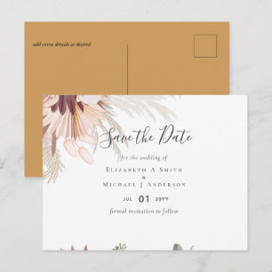 Cartão Postal Casamento Tropical com Grama da Pampas e Vinho Bor