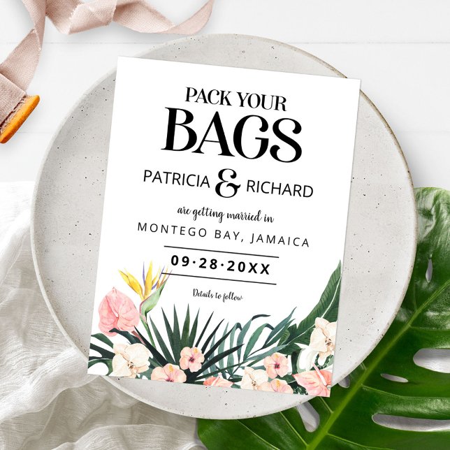 Cartão Postal Casamento Tropical De Destino Salvar A Data (Criador carregado)