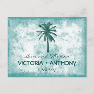 Cartão Postal Casamento Tropical Palm Tree Beach Obrigado