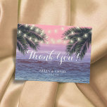 Cartão Postal Casamento Tropical Palm Tree Beach Obrigado<br><div class="desc">Palm Tree Tropical & String Lights Beach Wedding Obrigado Cards.</div>