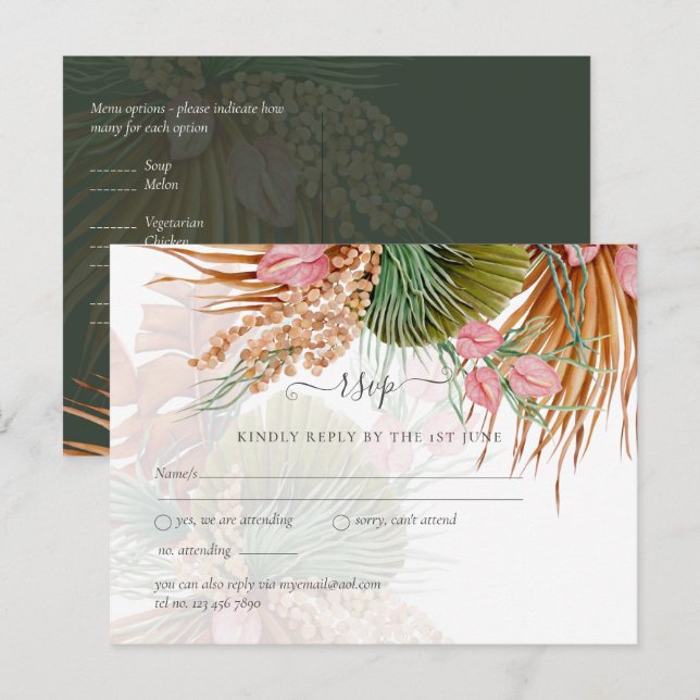 Cartão Postal Casamento Tropical Pampas Grass Terracotta (Frente/Verso)