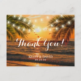 Cartão Postal Casamento Tropical Sunset Beach Obrigado