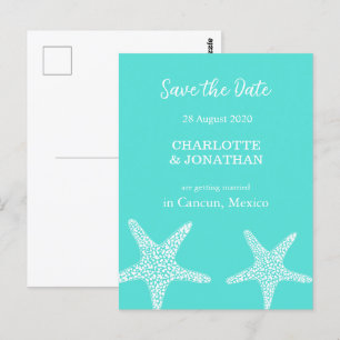 Cartão Postal Casamento Turqoise Modern Tropical Starfish Beach