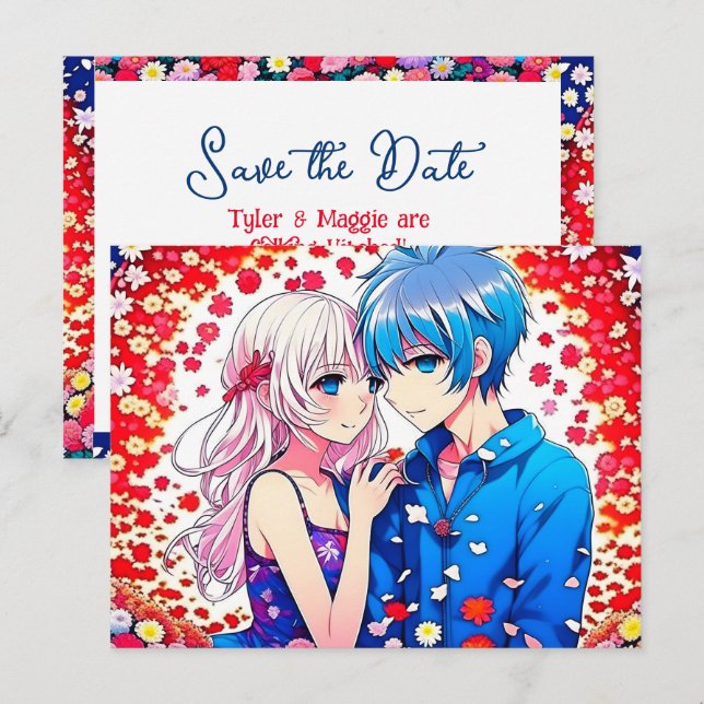 Cartão Postal Casamento Único do Casal Anime Salvar a Data (Frente/Verso)