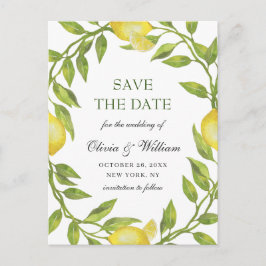 Cartão Postal Casamento Verde Com Lemons Elegantes Salve A Data