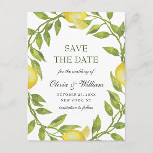 Cartão Postal Casamento Verde Com Lemons Elegantes Salve A Data