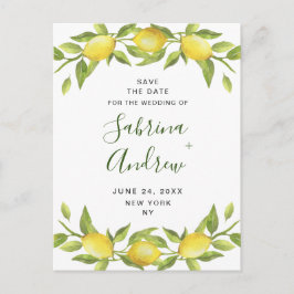 Cartão Postal Casamento Verde Com Lemons Elegantes Salve A Data