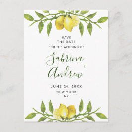 Cartão Postal Casamento Verde Com Lemons Elegantes Salve A Data