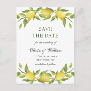 Cartão Postal Casamento Verde Com Lemons Elegantes Salve A Data