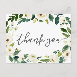 Cartão Postal Casamento Verde da Flor Branca Obrigado Cartões-po