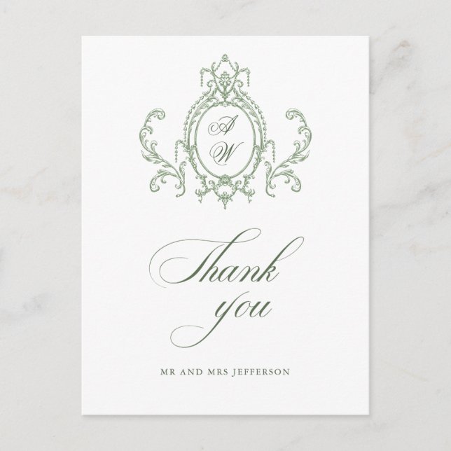 Cartão Postal Casamento Verde da Ornamentado Vitoriana Grace Flo (Frente)