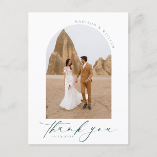 Cartão Postal Casamento Verde de Foto em Arch Elegante Obrigado