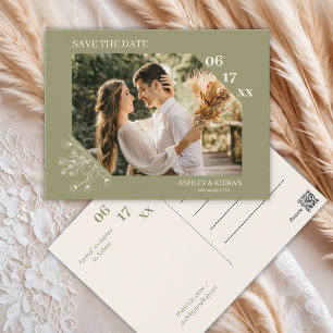 Cartão Postal Casamento Verde de Moss Floral Elegante Salve a Da