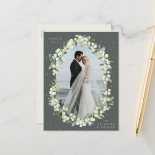 Cartão Postal Casamento Verde de Snowberry+Eucalyptus Obrigado F