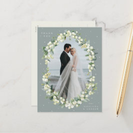 Cartão Postal Casamento Verde de Snowberry+Eucalyptus Obrigado F