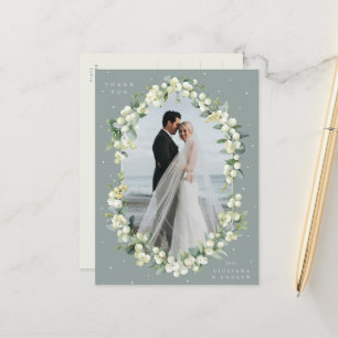 Cartão Postal Casamento Verde de Snowberry+Eucalyptus Obrigado F