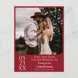 Cartão Postal Casamento Vermelho de Crimson Simples Salve a Foto