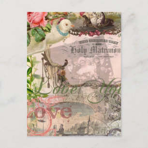 Cartão Postal Casamento vintage de Colagem do casamento Floral