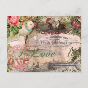 Cartão Postal Casamento vintage de Colagem do casamento Floral