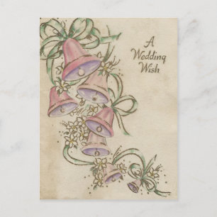 Cartão Postal Casamento vintage Desejo Com Sinos