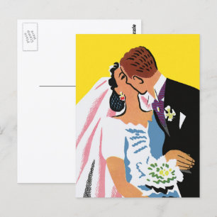 Cartão Postal casamento vintage, noiva e noiva, recém-casados b