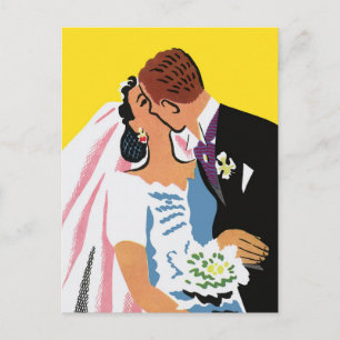 Cartão Postal casamento vintage, noiva e noiva, recém-casados b