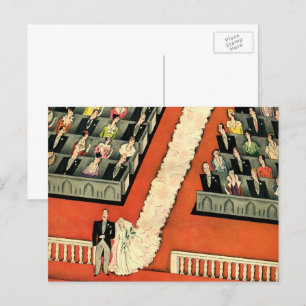 Cartão Postal Casamento Vintage, Noiva e Noivo Art Déco Recém-Ca