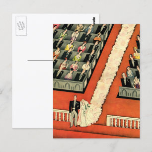 Cartão Postal Casamento Vintage, Noiva e Noivo Art Déco Recém-Ca