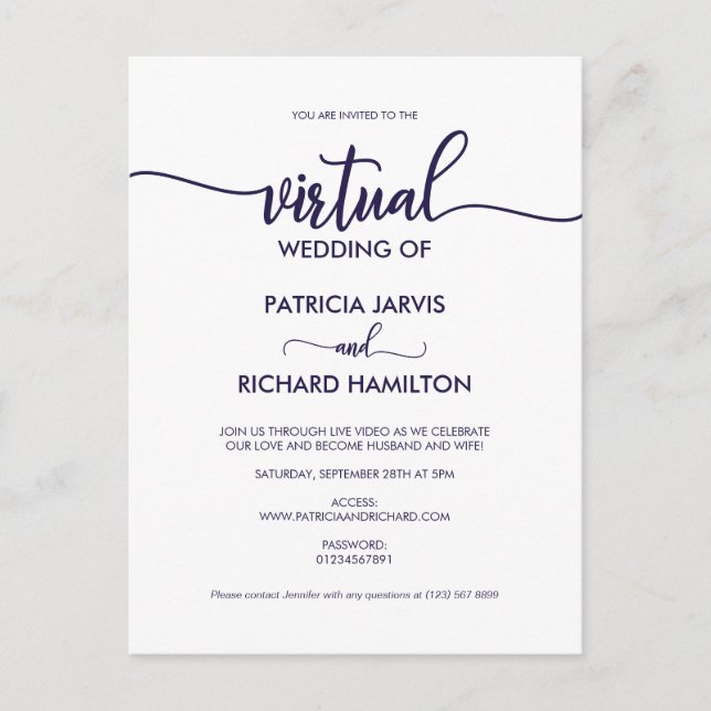 Cartão Postal Casamento Virtual de Caligrafia Simples Chic (Frente)