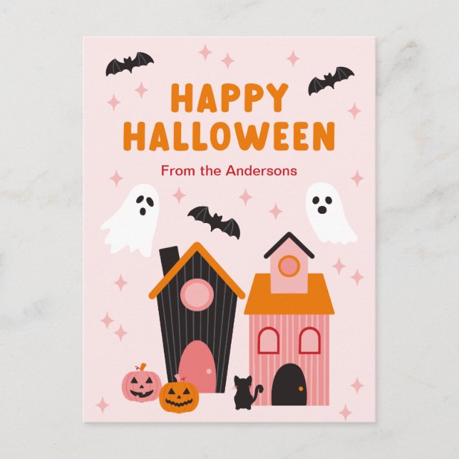 Cartão Postal Casas Assombradas de Halloween Cute Spooky (Frente)